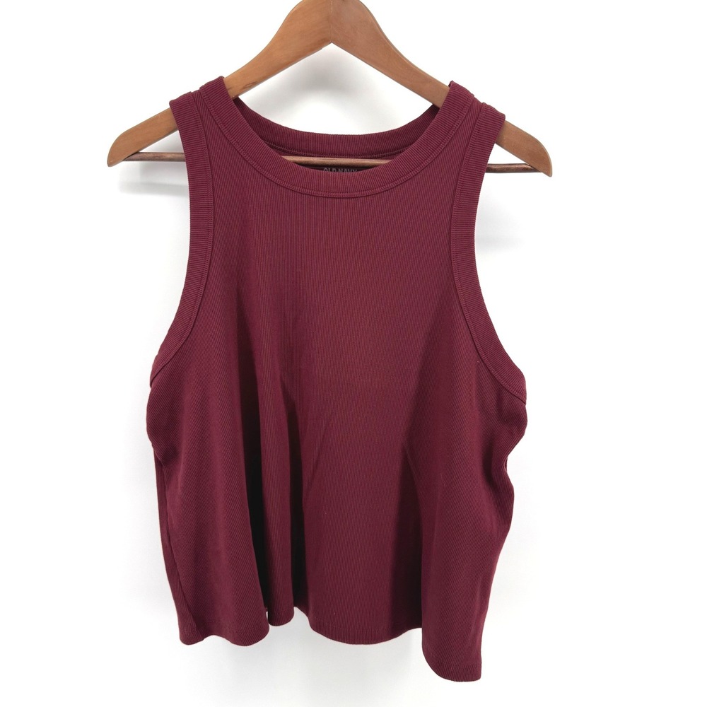 Old Navy Tank Top Women XXL Burgundy Ribbed Snug Fit Sleeveless Crew Neck Basic